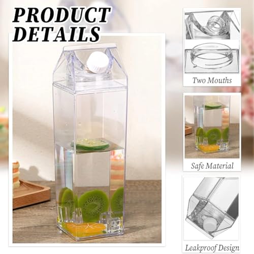 Milk Carton Water Bottles 17oz/500ml Leak Proof Plastic Water Bottle Reusable BPA Free Sports Water Bottle Carton Shaped Juice Milk Bottle for Gym Camping Hiking Travel Sports, Dishwasher Safe(1PCS)