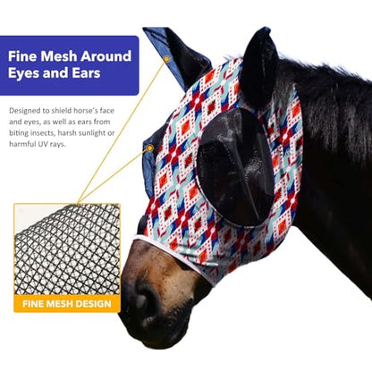 Harrison Howard Super Comfort Stretchy Fly Mask Large Eye Space with UV Protection Soft on Skin with Breathability Tribal Abstract M Cob - color: Tribal Abstract, size: Cob (Medium)