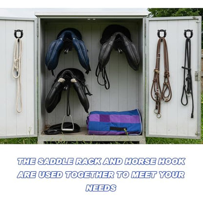 Paterr 6 Pack Saddle Rack Wall Mount with Pad Bar Horse Bridle Rack Metal Bracket Bridle Hooks Detachable Portable Saddle Stand Tack Storage for Western Horse Trailer Stall Supplies Accessories