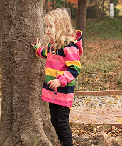 M2C Girls Hooded Fleece Lined Windproof Softshell Windbreaker Jacket - color: Stripe Pink, size: 4T