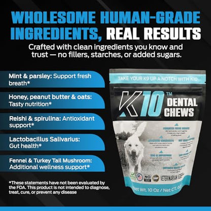 K10 Dental Chews for Dogs, Supports Dental & Oral Wellness, 60 Count - style: Dental Chews 60 Count