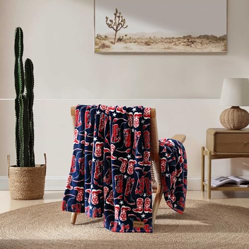 Wrangler - Soft Plush Throw Blanket for Bed & Couch, 50x70 - color: Knocking Boots Blue, size: 50" x 70"