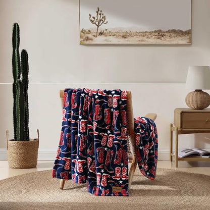Wrangler - Soft Plush Throw Blanket for Bed & Couch, 50x70 - color: Knocking Boots Blue, size: 50" x 70"