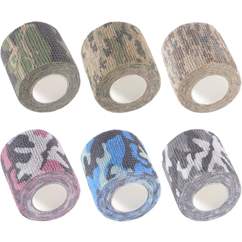 IndigoCase 6 Pack Self Adhesive Bandage Wrap 2 Inch x 5 yd Elastic Tape - color: Camo-mix, size: 2 Inch - 6 Pack