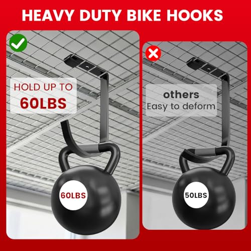 Bike Hooks for Garage Ceiling Mount Rack, Add on Storage Flat Hook, 4 Pack - color: Black-4Pack