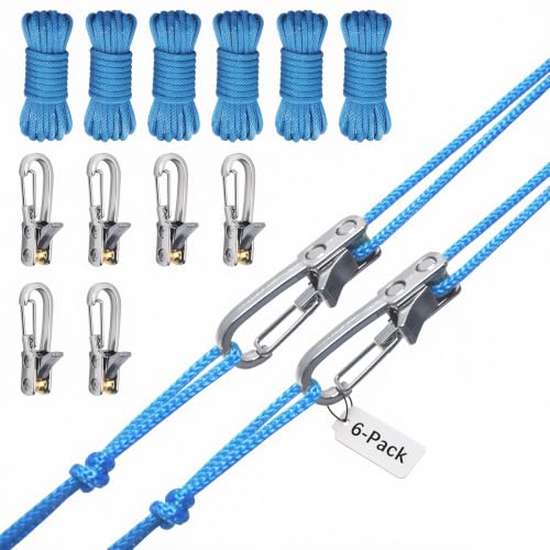 6-Pack Rope Tightening Tool & Tensioner, Adjustable Tie Down Rope Roller with Stainless Steel Buckles, Retractable Buckle Rope for Camping, Clothesline, Guy Lines & Cargo Securing