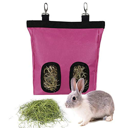 Rabbit Hay Feeder Bag Hanging Hay Rack (Pink, 2 Windows) - color: Pink