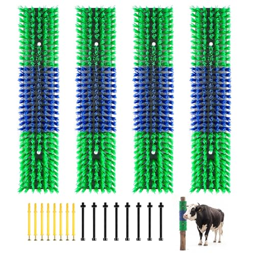 VEVOR Livestock Scratching Brush, 2PCS Goat Scratcher Brush Post with 8 Screws, 16.9" x 7.5" Cow Scratcher for Back Itch Relief, Massage Grooming Scratch Tool for Horse Cattle Sheep Pig, Green & Blue - color: Green + Blue + Black