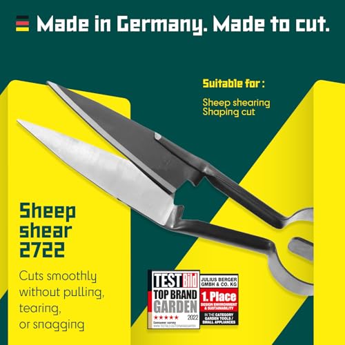 BERGER Topiary & Sheep Shears 2722 - Commercial Grade, Self-Sharpening Blades, Heart Spring, Ambidextrous Design, 6.1 in. Straight Cutting Edge, 12.6 in. Long