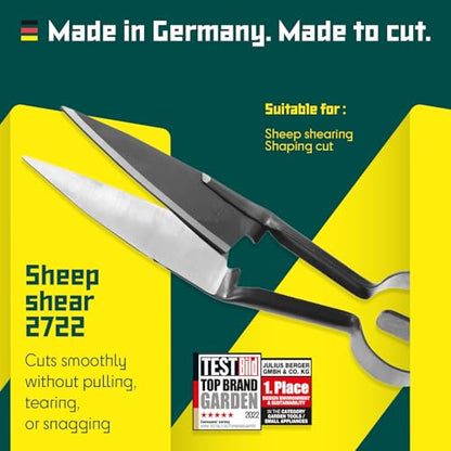BERGER Topiary & Sheep Shears 2722 - Commercial Grade, Self-Sharpening Blades, Heart Spring, Ambidextrous Design, 6.1 in. Straight Cutting Edge, 12.6 in. Long