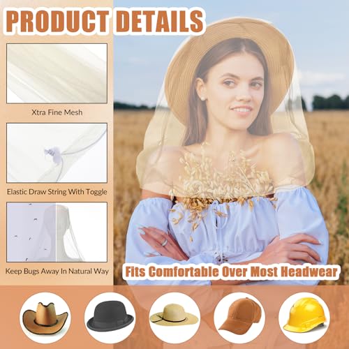 HESTYA 4 Pack Mosquito Head Net Face Mesh,Beige - color: Beige