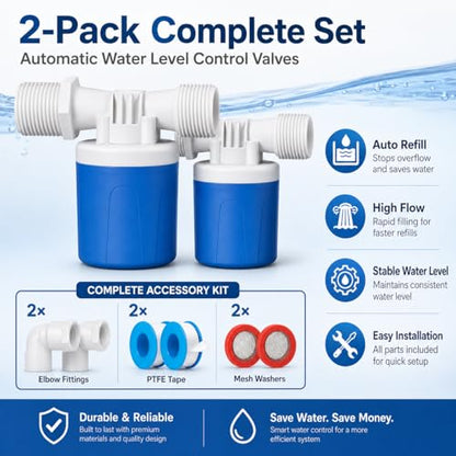 2PCS 3/4'' Side Inlet Water Float Valve | Automatic Water Level Control, Shut Off Valves, For Water Tank, Pool, Livestock Troughs - size: 3/4''-2 PCS