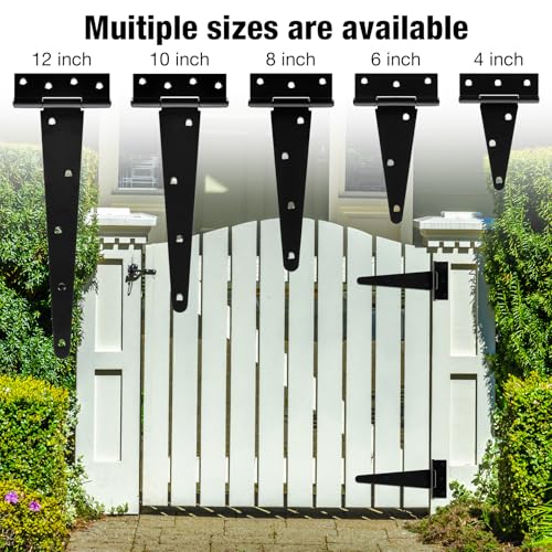 TDCHINGES T Strap Black Gate Door Hinges 8 Inch for Barn Shed 2.5mm 2 Pack - size: 2Pack-8inch