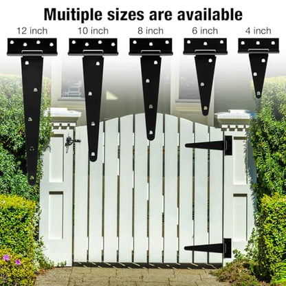 TDCHINGES T Strap Black Gate Hinges 8 Inch for Barn Fence Shed 2.5mm 6 Pack - size: 6Pack-8inch