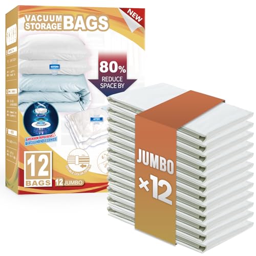 TAILI 12 Pack Vacuum Storage Bags, Jumbo Size (31×40 inch), Cream - size: 12 Jumbo