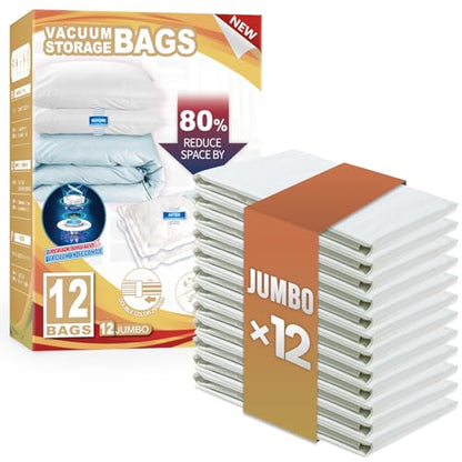 TAILI 12 Pack Vacuum Storage Bags, Jumbo Size (31×40 inch), Cream - size: 12 Jumbo