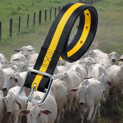 Heavy Duty Cow Collar Adjustable Livestock Neck Strap for Cattle, Horses & Sheep, High-Strength Polyester Ranch Collar with Metal D-Ring, 1.8 Ton Tensile Strength, Yellow