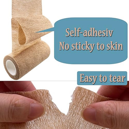 HerMia Self Adhesive Bandage Wrap 3 Rolls 4 Inch Self Adherent Wrap Self Stick Bandages Wrap Stretch Bandage for Wrist Ankle Swelling Sprains - size: 4 In - 3 Rolls