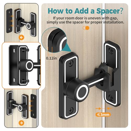 Barn Door Lock 2.4" 90/180 Flip Gate Latch, Luminous Black-1 Pc - color: Luminous Black-1 Pc