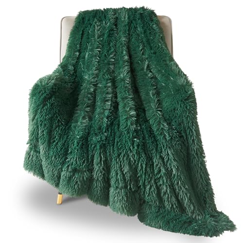 GONAAP Fuzzy Faux Fur Throw Blanket for Couch, Dark Green, 50"x60" - color: Dark Green, size: Throw(50"x60")