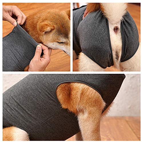 Dog Recovery Suit Abdominal Wound Puppy Surgical Clothes Post-Operative Vest Pet After Surgery Wear Substitute E-Collar & Cone(XL, Grey) - color: Grey, size: X-Large (Pack of 1)