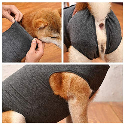 Dog Recovery Suit Abdominal Wound Puppy Surgical Clothes Post-Operative Vest Pet After Surgery Wear Substitute E-Collar & Cone(XL, Grey) - color: Grey, size: X-Large (Pack of 1)