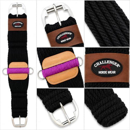 CHALLENGER Western 27-Strand Double Weave Black Mohair Roper Cinch 97RT08 - color: Black Purple, size: 30"