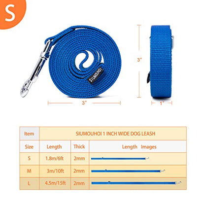 Strong Durable Nylon Dog Training Leash, 1 Inch Wide Traction Rope, 6 ft 10ft 15ft Long, for Small and Medium Dog (Blue, 6 Feet) - color: Blue, size: 6 Feet