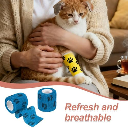 Pet Wrap Bandages, 2 Inch 5 Yard Self Adhesive Bandage Wrap, Pet Non-Woven Tape First Aid Cohesive Gauze, (Light Blue/Paw, 2 Pcs), Intended for Dog/Cat/Bird/Legs/Paws/Wound - color: Light Blue, size: 2 inch