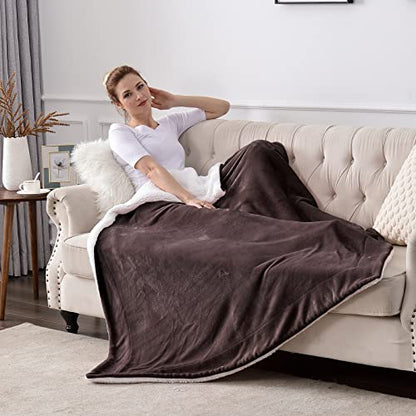 SOCHOW Sherpa Fleece Throw Blanket, Brown, 50x60 inches - color: Brown, size: 50"×60"
