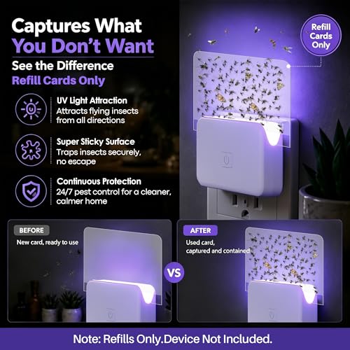 30 Pack Fly Traps Refill Cards (Refills Only) Compatible with LFSYS Plug in UV Light Fly Trap, Sticky Glue Board Refill for Fruit Flies, Gnats & Mosquitoes, Plug in Flying Trap Refills Indoor
