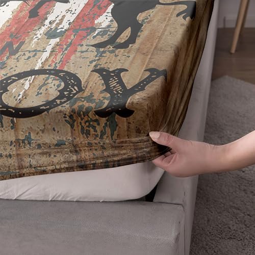Kids Sheets Set 4Pcs, Queen Size - Cowboys Printed Sheet Set with 1 Flat Sheet, 1 Fitted Sheet + 2 Pillowcases - color: Cowboys, size: Queen 91x102 inches