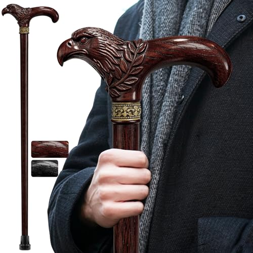 Wooden Cane, Hand Carved Eagle Walking Cane for Men Women - color: Chestnut Brown