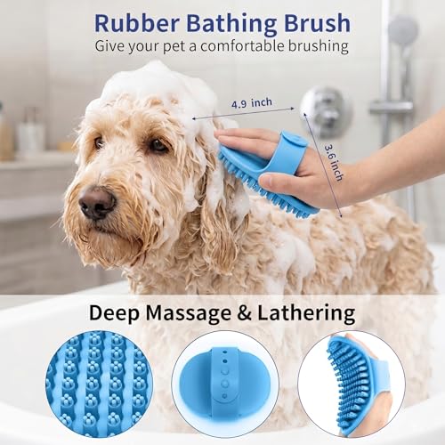 5-in-1 Dog Grooming Kit with Self Cleaning Brush & Rake, Blue - color: Blue