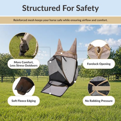TSZ Fly Free Ride Fly Mask Ears + Nose Cover - UV-Resistant Breathable