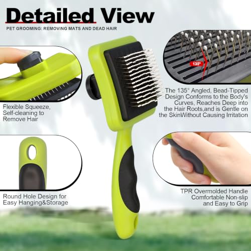 Green Self Cleaning Slicker Brush for Dogs&Cats for Shedding 17mm