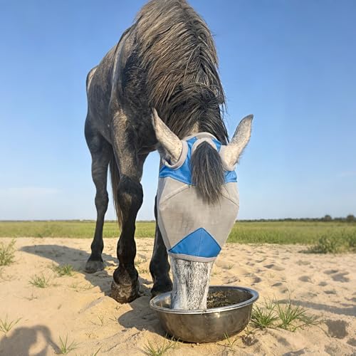 Horse Fly Mask Without Ears, Breathable Mesh UV Protection, Soft Fleece Trim, Adjustable Secure Fit, No Eye Rubbing, Lightweight for Turnout (M) - size: Medium
