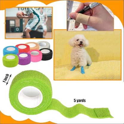 8 Pack 1 in x 5 Yards Cohesive Wrap Self Adhesive Bandage Wrap Elastic Self Adherent Bandage Self Stick Vet Tape for Athletic, Wrist, Ankle, Knees, Pets (Grass Green) - color: Grass Green, size: 1 Inch