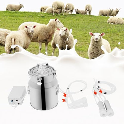 14L Goat Milking Machine, Continuously Adjustable Suction Pulsation Vacuum Electric Milker, Portable Milking Machine for Cows and Goats with Food Grade Stainless Steel Milk Bucket - size: 14L Milk Bucket