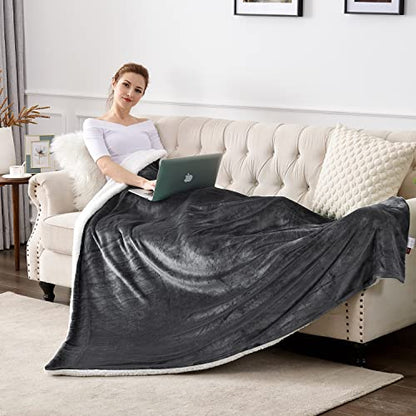 SOCHOW Sherpa Fleece Throw Blanket, Reversible Super Soft Luxurious Plush Blanket Throw Size, Dark Grey, 50"x60" - color: Dark Grey, size: 50"×60"
