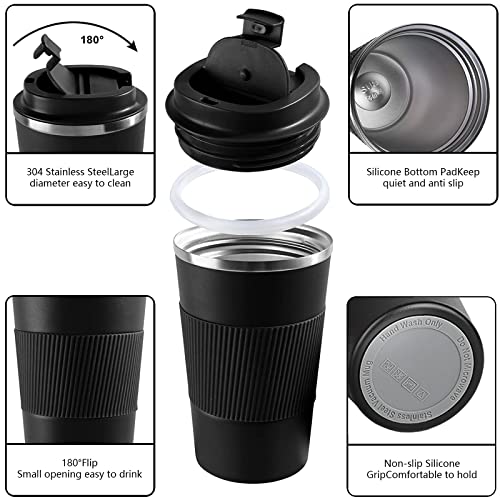 Insulated Travel Coffee Mug, Stainless Steel Coffee Cup with Leakproof Lid - color: Black, size: 12 Ounces