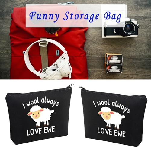 LEVLO Funny Lambs Farm Animals Lovers Gifts I Wool Always Love Ewe Makeup Bags Lamb Sheep Pun Xmas Valentine Travel Case (always love ewe-black) - color: always love ewe-black