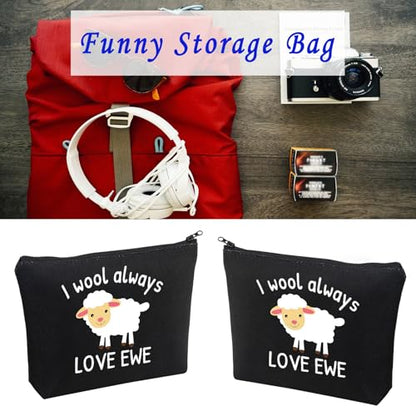 LEVLO Funny Lambs Farm Animals Lovers Gifts I Wool Always Love Ewe Makeup Bags Lamb Sheep Pun Xmas Valentine Travel Case (always love ewe-black) - color: always love ewe-black