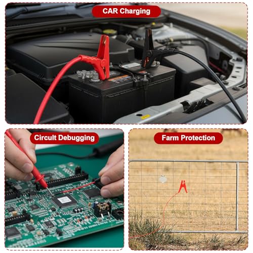 4 Pcs Electric Fence Wire Connectors Jumper Leads Cable with Alligator Clips 3.7FT Electric Fence Charger for Solar Fences Charger, Wire Copper Fencing, Energizer Connector