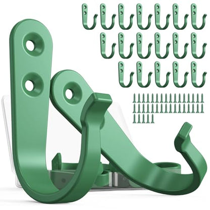 BREYDROK 20-Pack Coat Hooks for Hanging, Heavy Duty Green Metal Wall Hooks | Single Prong Hanging Hooks with Screws for Towels, Backpacks, Hats, Kitchen Hook - color: 20pcs + Mint Green
