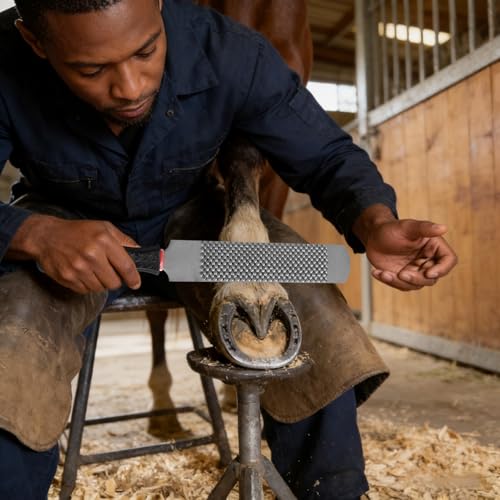Hoof Rasp with Wooden Handle, High-Carbon Steel Horseshoe File for Horse Hoof Trimming and Shaping, Double Sided Farrier Rasp with Coarse Rasp and Finish File Side, Equestrian Tool