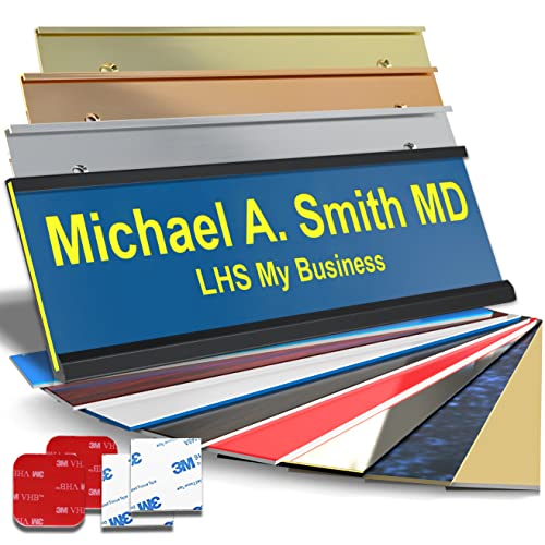 Custom Office Door Name Plate, Wall Sign Blue with Yellow Letters, 2x6 | Mounting Included 10+ Options, Desk, Wall, Cubicle & Door Nameplate Holders, 3M Adhesive, Hanging, Personalized & Made in USA - color: B20 - Blue & Yellow, size: 2x6 Sign & Backing C
