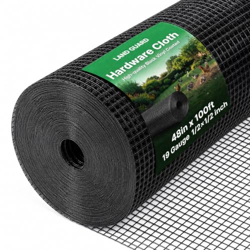 Land guard 48 inch×100 ft Black Vinyl Coated Hardware Cloth, 19 Gauge 1/2 inch Black PVC Hardware Cloth, Welded Wire Fence Supports Poultry Netting Cage Fence………… - color: Black, size: 1/2 Inch 48inch×100ft