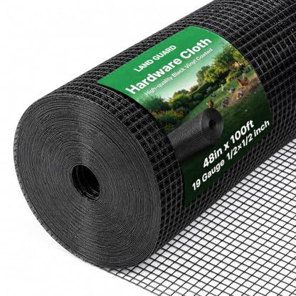 Land guard 48 inch×100 ft Black Vinyl Coated Hardware Cloth, 19 Gauge 1/2 inch Black PVC Hardware Cloth, Welded Wire Fence Supports Poultry Netting Cage Fence………… - color: Black, size: 1/2 Inch 48inch×100ft