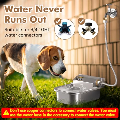 PETTEN 3L Automatic Dog Water Bowl Dispenser, Stainless Steel Self-Filling Water Bowl for Large Dogs & Outdoor Auto-Filling Fresh Water with 3/4" GHT Hose Connection
